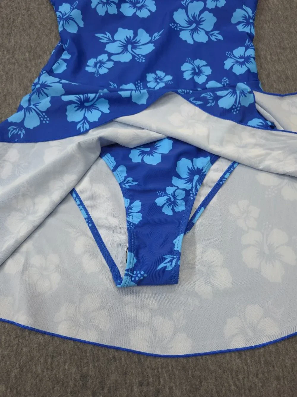 Blue Hibiscus Floral Swim Dress One Piece Swimsuit Womens M NWOT